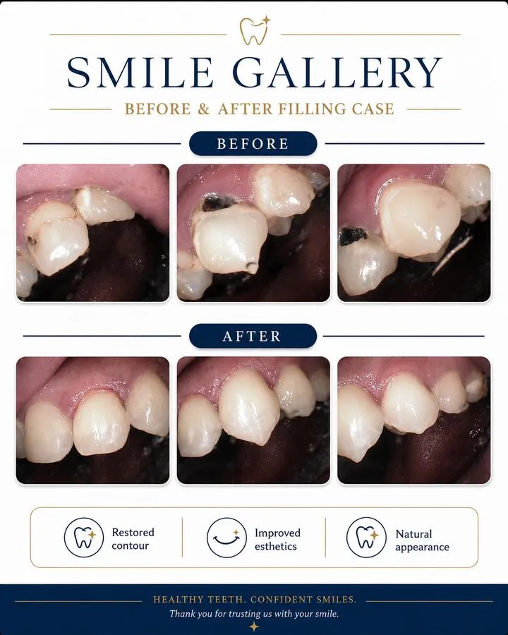 Before and after: Composite Filling Restoration — SoftDental Houston, real patient case with signed consent