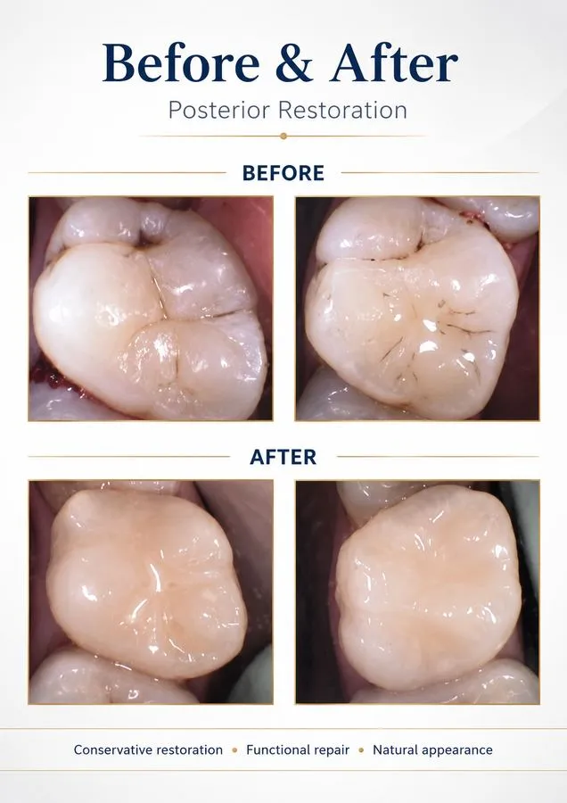 Before and after: Posterior Restoration — SoftDental Houston, real patient case with signed consent